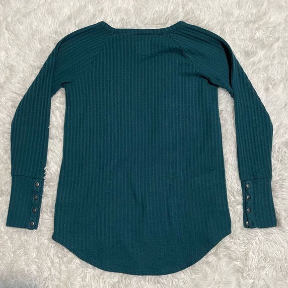Chaser Thermal Knit Waffle Long Sleeve Top S Teal - Picture 6 of 12